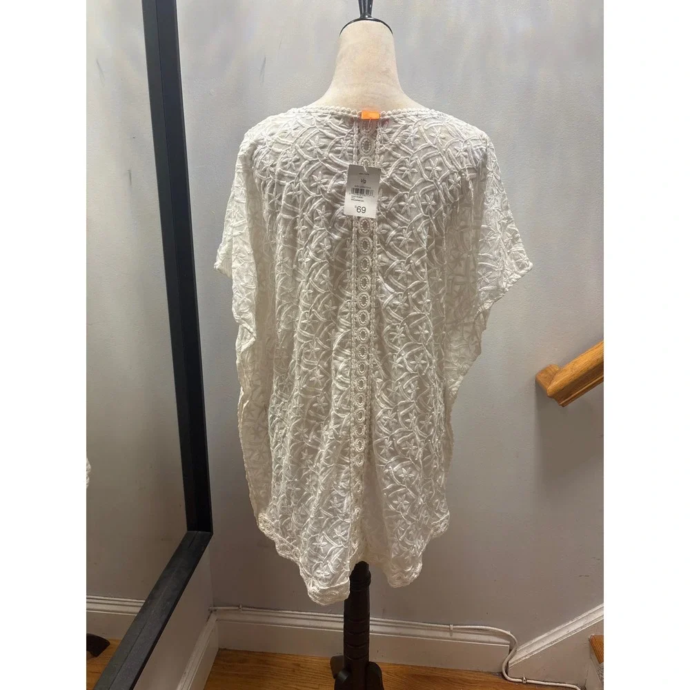 Joe Fresh Swim Cover Up Womens OS White New Embroidered Crochet V-Neck Caftan